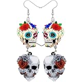 ZKGYUS 2 Pares Cute Halloween Sugar Calavera Pendientes Acrílico Cráneo Mexicanos Decoración Regalos Para Mujeres Niñas Festival Charms