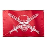 Runesol Bandera Pirata Roja, 91x152cm, 3ft x 5ft, Bandera Pirata, Bandera Pirata de Fiesta de Cumpleaños, Bandera de la Calavera, Bandera de Halloween, Gótica, Interior, Exterior, Colores Vívidos