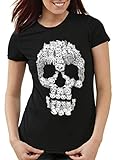 style3 Gato Calavera Camiseta para Mujer T-Shirt Skull Gata chavala, Talla:XXL