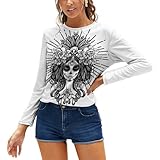 JZemdybill Camiseta de manga larga para mujer, diseño de calavera de Dia De Los Muertos, camiseta casual de manga larga con cuello redondo, ver fotos, L