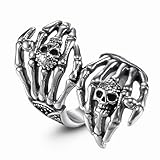 Anillo de cabeza de calavera, esqueleto, mano, hueso, nudillo, punk, fantasma, garra, dedo articulado, joyería para mujeres, hombres y niñas, fiesta de Halloween, Metal, Sin piedras preciosas