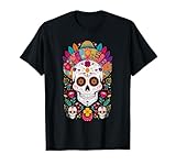 Coloridas Flores Calavera Tradición Mexicana Dia De Los Muertos Camiseta