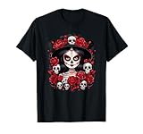 La Catrina Día de los Muertos Calavera de Azúcar Anime Kawaii Mujer Camiseta