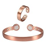 YINOX 99.9% pulseras de cobre conjuntos de joyas de anillo para hombres y mujeres, brazalete de cobre puro de 7.1 pulgadas, ajustable para artritis con 6 imanes para aliviar el dolor en las