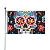 Banderas de calaveras de azúcar para exteriores de 3 x 5 pies, bandera de jardín con impresión de doble cara, banderas de vacaciones con ojales, bandera de patio para casa de campo, césped, porche,