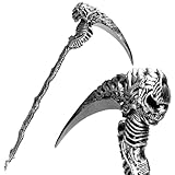 Spooktacular Creations Accesorios de disfraz de Halloween sin sense, herramienta de guadaña, armas de juguete, bastón de calavera de esqueleto plateado para niños, mujeres, hombres, Halloween, cosplay
