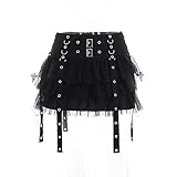 WEITING Minifalda gótica con Panel de Malla gótica con Volantes Oscuros, Falda Acampanada con Botones Harajuku, Pantalones de Cintura Alta Punk, Negro-S
