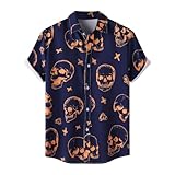 Camisa Calaveras Hombre Camisa Halloween Hombre Camisas Manga Corta Verano Hawaiana Flores Camiseta Halloween Cubre Botones