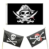 3 banderas de calavera, bandera de fiesta pirata, bandera de Jolly Roger, se aplica para decoración de Halloween, fiesta pirata, cosplay pirata, 150 x 90 cm (negro)