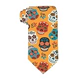 Unedskck Corbata divertida para hombre, ideal para bodas, novio, trabajo, fiesta, baile, regalo, Flor de calavera naranja, Taille unique