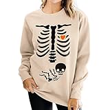 SOFEON Sudaderas de maternidad de esqueleto de rayos X de Halloween para mujer, cuello redondo, sin botones, para otoño, embarazo, anuncio, camisetas, Beige, S