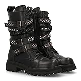 96210 Estas Botas de Estilo Militar, Diseno Robusto, Multiples Correas con Hebillas metalicas y Plataforma. Suela Dentada Gruesa, Ideal para Mujer Temporada Otono Invierno. Negro Talla 39