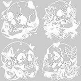 GORGECRAFT 4 Estilos de Calcomanías de Calavera Blanca para Coche de Plástico Autoadhesivas Impermeables de Vinilo con Flores Y Mariposas para Pared Coche Camión Motocicleta Halloween 20x20cm