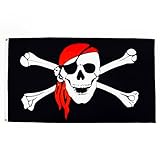 AZ FLAG - Bandera Pirata Con Bandana Rojo - 150x90 cm - Bandera Con Calavera 100% Poliéster ligero Con Ojales de Metal integrados - 80g