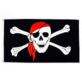 AZ FLAG - Bandera Pirata Con Bandana Rojo - 150x90 cm - Bandera Con Calavera 100% Poliéster ligero Con Ojales de Metal integrados - 80g