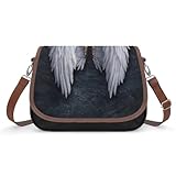 Dgsxynth Bolso bandolera de piel con diseño de calavera con rosas, para viajes, trabajo, uso diario, Alas de ángel, Talla única