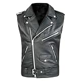 Bauzuoyo - Chaleco de piel para hombre, sin mangas, chaqueta de poliuretano, chaleco de motociclista, traje de rockero, traje vintage Clubwear de corte ajustado, clásico gótico Steampunk, Negro , M