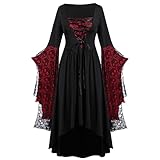 Disfraz de Bruja Vintage para Mujer - Vestido Gótico con Cuello Cuadrado y Estampado de Calavera - Manga Dolman para Halloween Cosplay - Tallas S-5XL