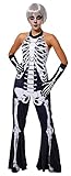 Rubies Disfraz Esqueleto para mujer, Skelita 70s, Jumpsuit con pantalones de campana y guantes, Oficial Rubies para Halloween, Carnaval, Fiestas y Cosplay