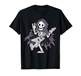Esqueleto calavera guitarra rock en pesados cuernos de diablo música Camiseta