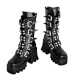 JIFAENY Botas de plataforma gótica punk para mujer, con hebilla gótica y cremallera, zapatos de media pantorrilla, Black, 43 EU