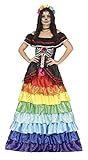 FIESTAS GUIRCA Disfraz de Catrina - Vestido Largo de Volantes Colores Arcoíris para Mujer Adulta Talla L 42-44