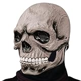 Hirsrian Máscara de cráneo de Halloween, realista y espeluznante con cabeza humana completa, máscara de cráneo con mandíbula móvil, Halloween Crazy Party Cosplay Headgear Props para trucos y bromas