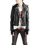Chaqueta Vintage para Hombre de Cuero PU Chaqueta de Motociclista Cazadora Manga Larga XL Negro