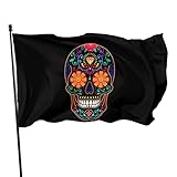 CHNOBET Bandera colorida de calavera de 3 x 5 pies, bandera ligera para decoración de jardín al aire libre, bandera de poliéster resistente a la decoloración con ojales de latón