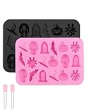 JUKOTA Molde de silicona de Halloween, 2 moldes de chocolate para Halloween, calavera, calabaza, murciélago, araña, gomitas, moldes de silicona para Halloween, caramelos, chocolate, gelatina