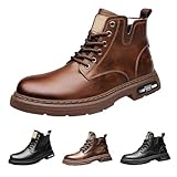 Zapatos descalzos de piel para hombre, botas de vaquero y motero, impermeables y antideslizantes, botines al aire libre, zapatos ergonómicos para caminar, botas de trabajo con cordones, café, 44 EU
