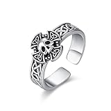 Anillo de calavera de plata de ley 925 con cruz celta, anillos ajustables abiertos góticos, diseño de calavera celta, regalo para mujer, hombre, hijo, adolescente, niña, Plata de ley