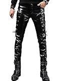 Idopy Hombres Steampunk Steampunk Lace Up Pantalones de Cuero de PU Slim Fit (W34(Cintura 88cm))