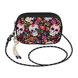 Bolso cruzado para mujer, diseño floral de calavera de azúcar, color negro, bolso pequeño para teléfono celular con correa ajustable, bolso cruzado casual para mujer