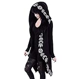 2025 Manga Estampado Punk Cardigan Moon Long Plus Chaqueta con Capucha Negra para Abrigos para Mujeres Chaqueta Polar Forro Cálido Mujer, Negro , 3XL