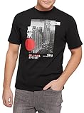 oodji Ultra Hombre Camiseta de Algodón con Estampado, Negro, L