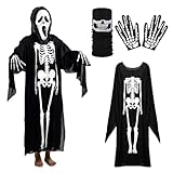 CHAOTEMAI Esqueleto Halloween Disfraz con Guantes y Máscara Disfraz Esqueleto Mujer Terror disfrazs halloween hombre Ligero para Carnavales Casas Embrujadas Obras Teatro Cosplay Accesorios Fotografía