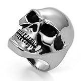 JewelryWe Anillo de Hombre Mujer Anillo de craneo Acero Inoxidable Anillo de Calavera Grande para el Compromiso y la Boda de Plata,Talla 7 Americana (ES#14=US#7)