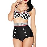 Boolavard Vintage Push-up Bikini Retro Rockabilly Estilo Rojo/Blanco/Negro Tallas S, M, L o XL… (L)