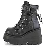 Ulalaza Botas de tubo medio de suela gruesa para mujer, botas de suela gruesa, botas cortas Punk de tacón alto de 10CM/4 pulgadas, botas de caballero con cadena para motocicleta