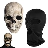 VireEyU Máscara de Calavera Realista para Halloween con Mandíbula Móvil y Capucha Negra | Máscara Completa de Esqueleto en Látex Natural, Ideal para Halloween y Cosplay