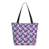 Buewutiry Bolsa de viaje para mujer de trabajo, ligera, diseño de calavera, azul, rosa, bolsa de hombro para enfermera, bolsa de playa para mujer, bolso grande de moda para mujer con cremallera