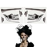 2 pegatinas de tatuaje de halloween boca cicatriz tatuaje terror labios maquillaje decoración terror labios cicatriz tatuajes Halloween calavera calavera para pegar en la cara