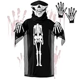 BSBUY Disfraz de Halloween Esqueleto, Ghost Esqueleto Calavera Fantasma Ropa, con Máscara de Calavera y Guantes, Fantasmas Party en la Oscuridad Terrorífico Carnaval Navidad, 120cm