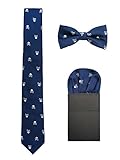 WANYING Hombre 6cm Corbata & Pajaritas & Pañuelo de Bolsillo 3 en 1 Set Moda Casual Cool - Calavera Patrón Azul Marino
