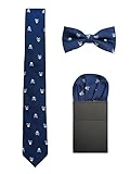 Hombre 6cm Corbata & Pajaritas & Pañuelo de Bolsillo 3 en 1 Set Moda Casual Cool - Calavera Patrón Azul Marino