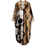 Ropa gótica para mujer, vestido de blusa, vestido gótico de calavera, vestido de camisa, disfraz de Halloween, manga larga, cuello de camisa, vestido informal, vestido suelto, vestido de blusa para