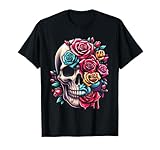 Rosas de azúcar de media flor media calavera para mujeres y niñas Halloween Camiseta