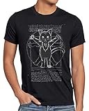 style3 Gato de Vitruvio Camiseta para Hombre T-Shirt amento da Vinci Animal, Talla:L, Color:Negro