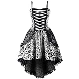 Genérico Vestido Medieval Mujer Strapless Annabelle Disfraz Halloween Mujer Gotico Invierno Encaje Faldas Vampiro Puffy Murcielago Disfraz Princesa Dracula Primavera Moderno 2#Blanco 4XL
